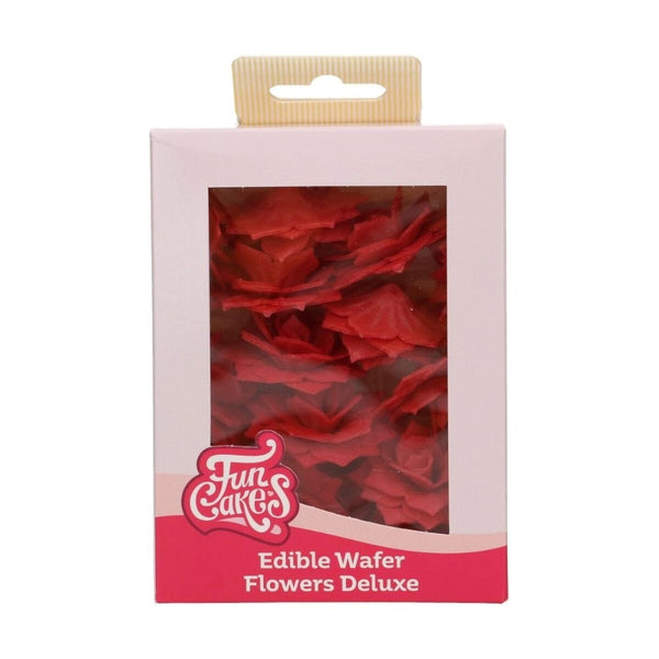 FunCakes Red Medium Rose Rosalia Deluxe Wafer Flowers Pack Of 15