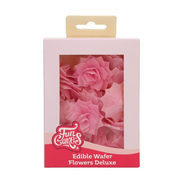 FunCakes Pink Medium Rose Rosalia Deluxe Wafer Flowers Pack Of 15