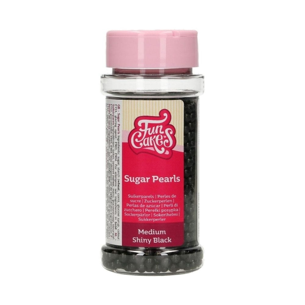 FunCakes 4mm Shiny Black Sugar Pearls 80g