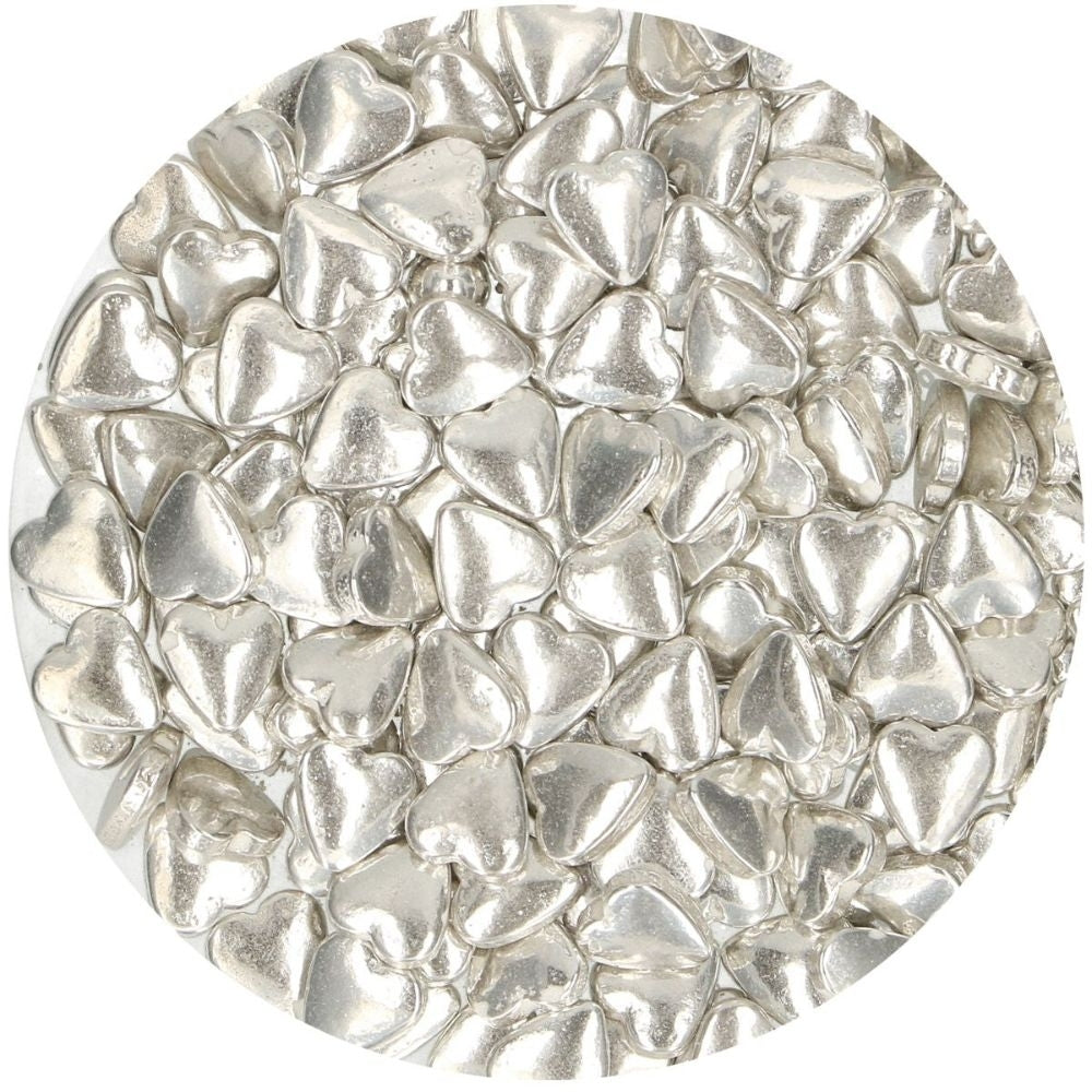 FunCakes Metallic Silver Sugar Hearts Sprinkles 80g
