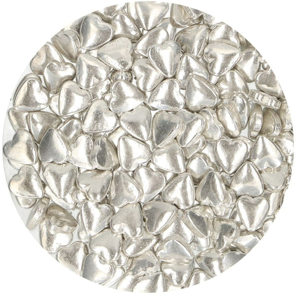 FunCakes Metallic Silver Sugar Hearts Sprinkles 80g