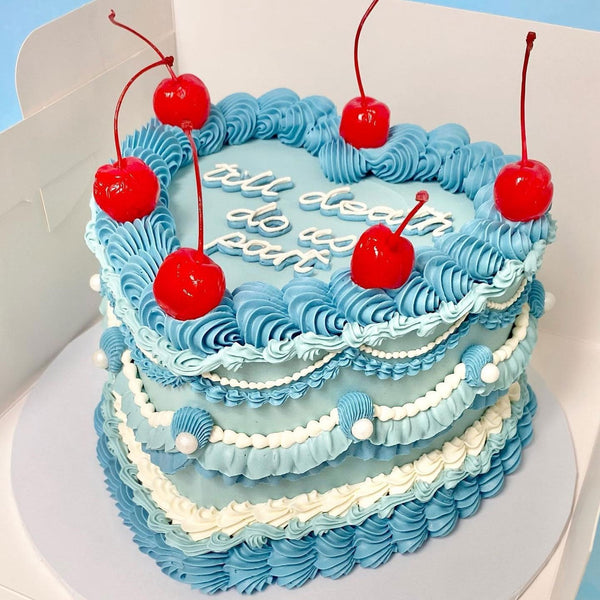 Blue Lambeth Heart Wedding Cake