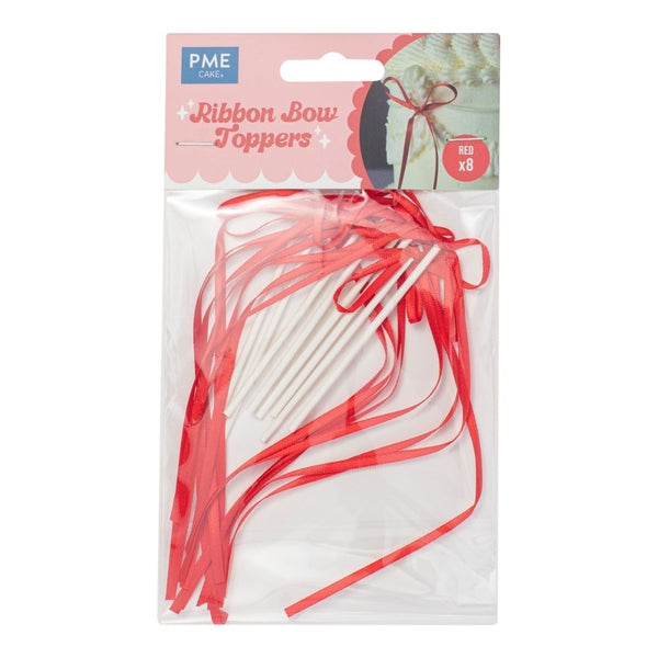 PME Red Ribbon Bow Topper x 8