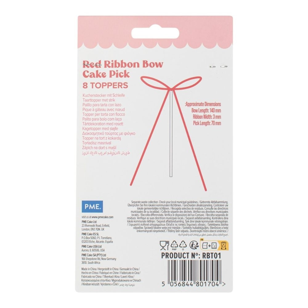PME Red Ribbon Bow Topper x 8