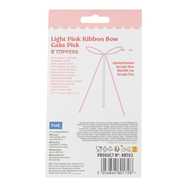 PME Light Pink Ribbon Bow Topper x 8