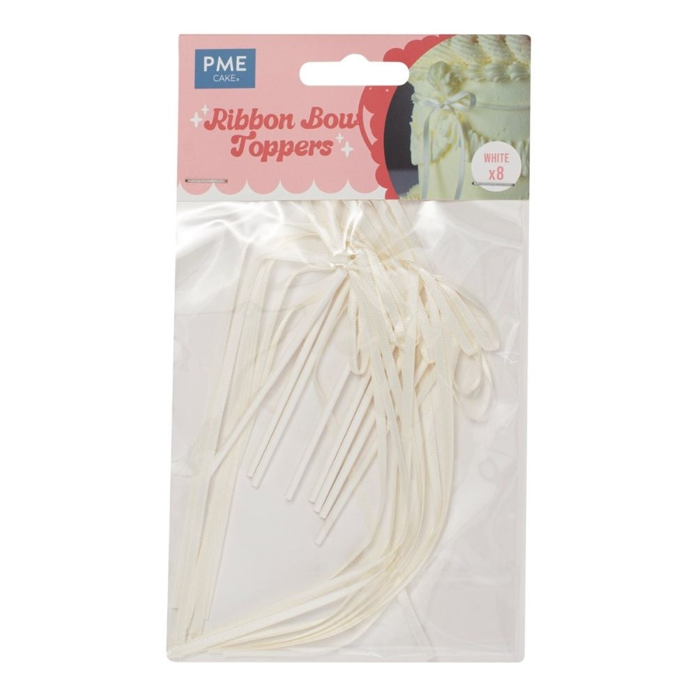 PME White Ribbon Bow Topper x 8