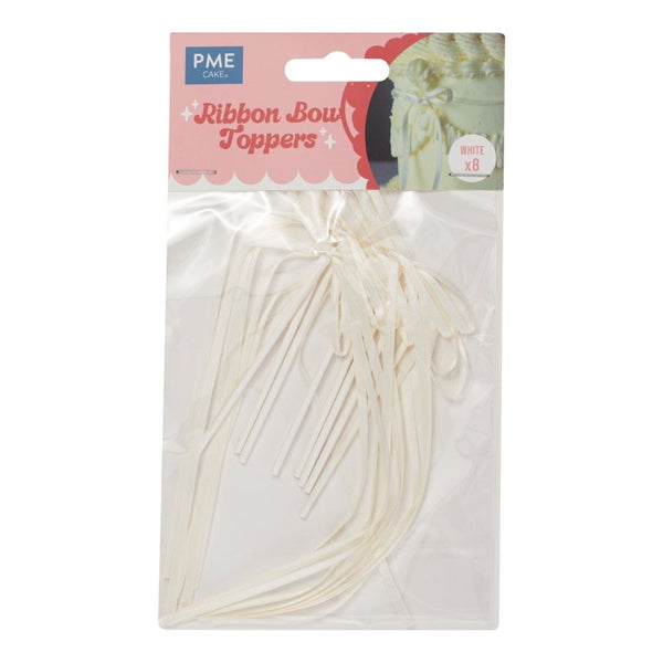 PME White Ribbon Bow Topper x 8