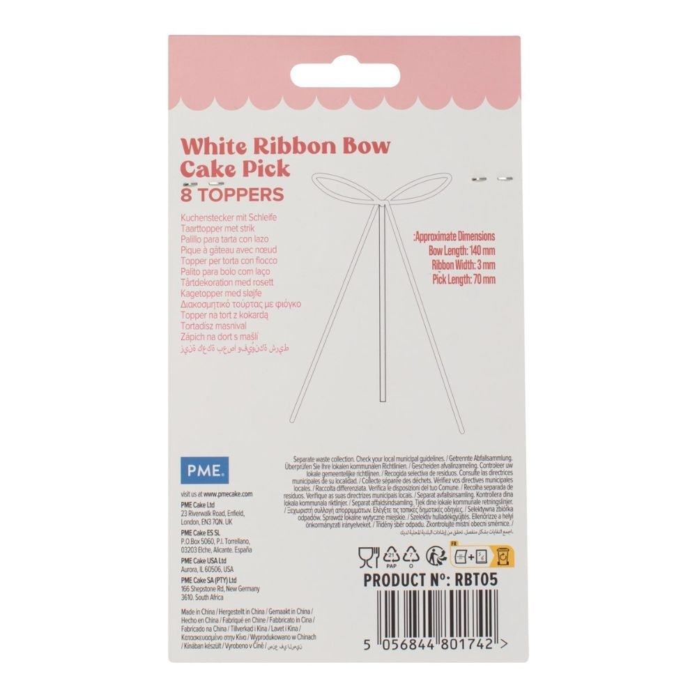 PME White Ribbon Bow Topper x 8