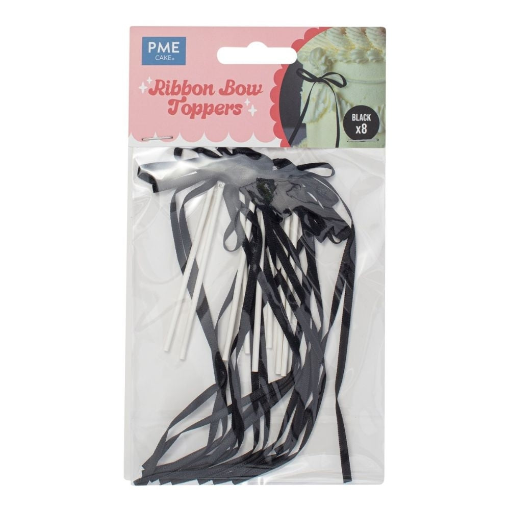 PME Black Ribbon Bow Topper x 8