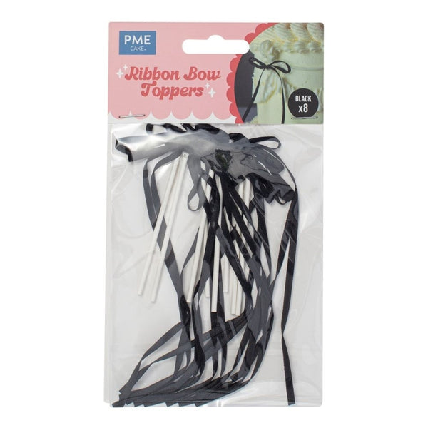 PME Black Ribbon Bow Topper x 8