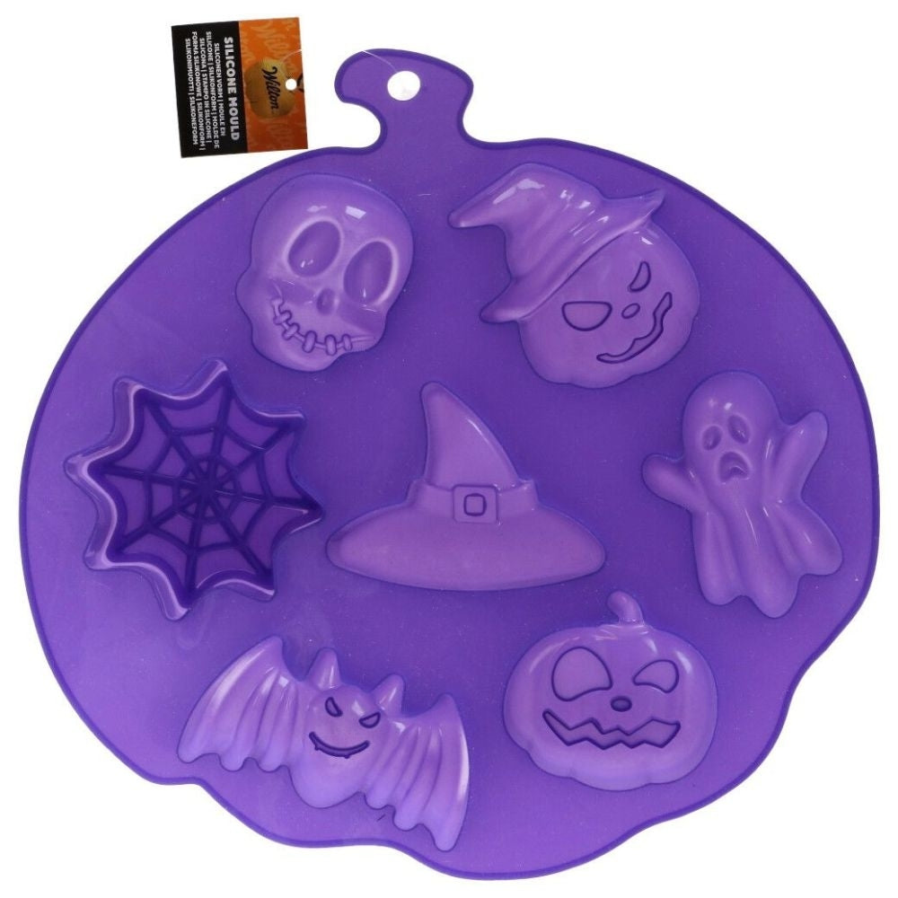 Wilton Ghost, Witch Hat, Bat, Pumpkin, Skull & Spider Web Silicone Mould
