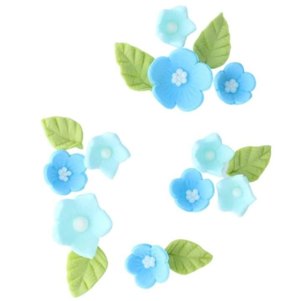 Culpitt Blue Flower & Leaves Edible Toppers (16 Pieces)