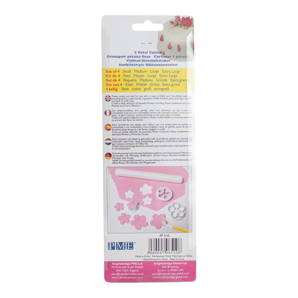 PME Floral 5 Petal Icing Cutters Set Of 4