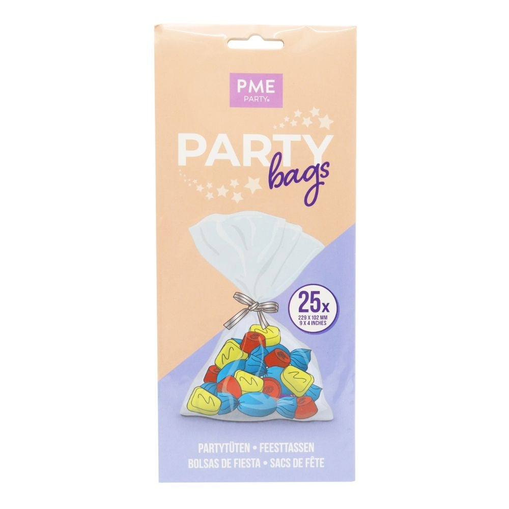 PME Clear Party Bags With Silver Twist Ties Pack Of 25