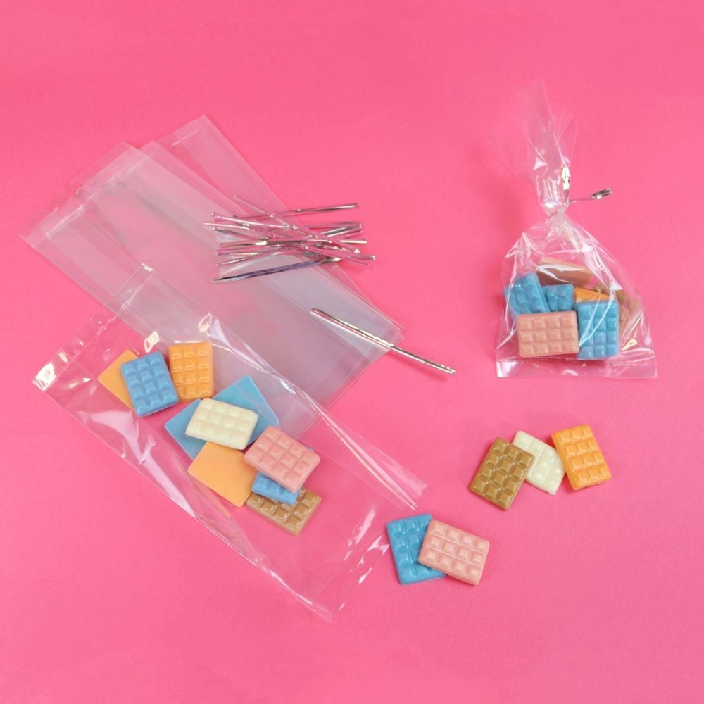 PME Clear Party Bags With Silver Twist Ties Pack Of 25