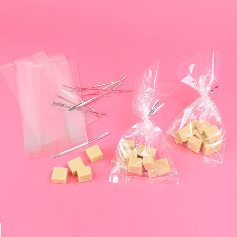 PME Clear Party Bags With Silver Twist Ties Pack Of 25