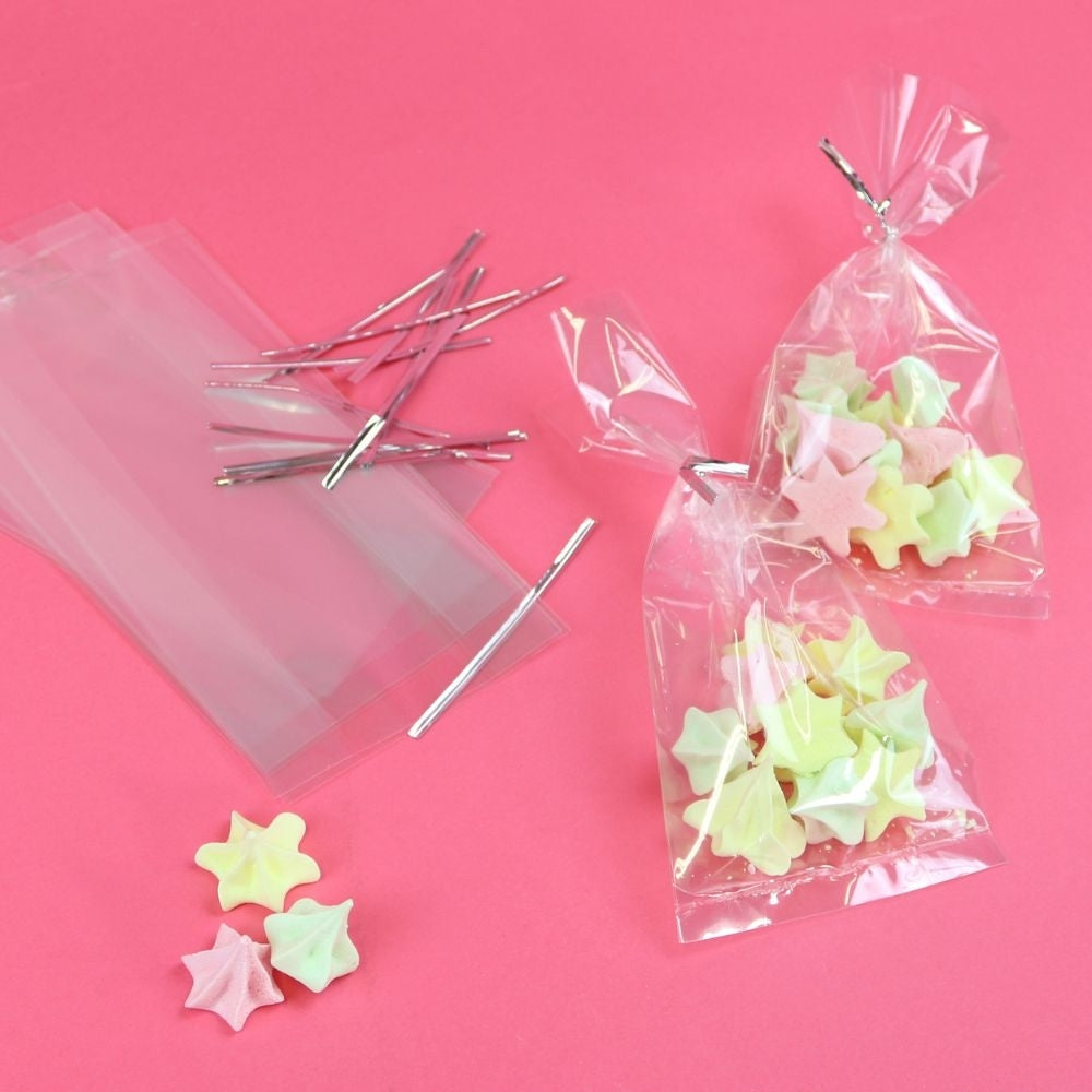 PME Clear Party Bags With Silver Twist Ties Pack Of 25