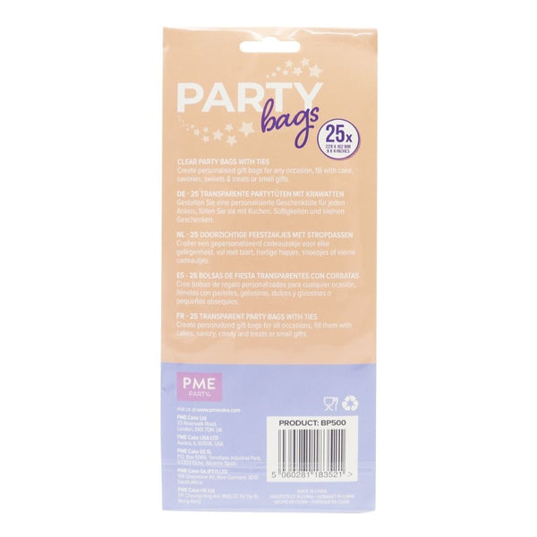 PME Clear Party Bags With Silver Twist Ties Pack Of 25