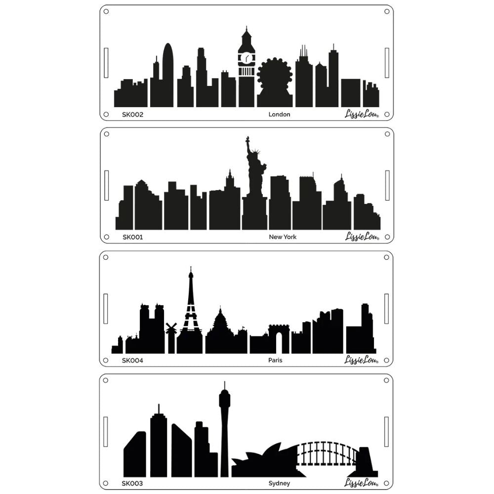 LissieLou Set Of 4 City Skyline Cake Border Icing Stencils