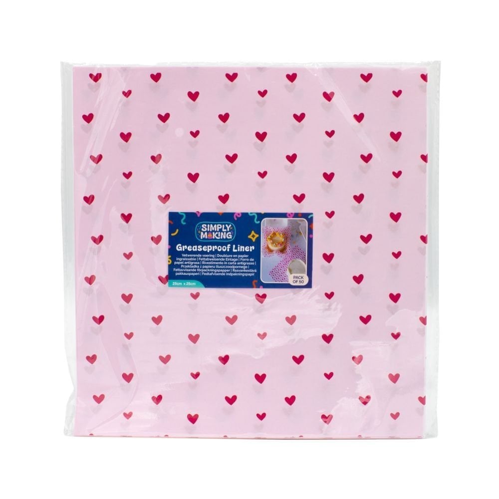 Simply Making Pink Hearts Printed Greaseproof Liners x 50