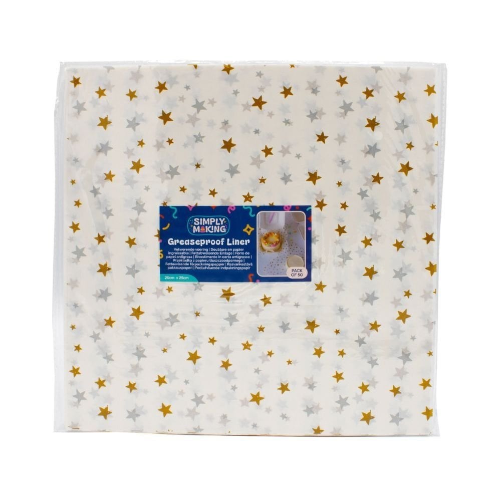 Simply Making Gold & Silver Stars Printed Greaseproof Liners x 50