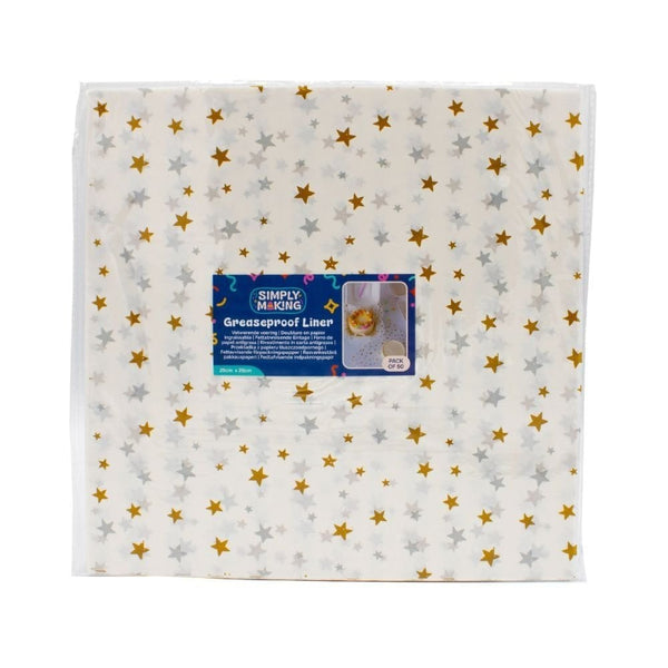 Simply Making Gold & Silver Stars Printed Greaseproof Liners x 50