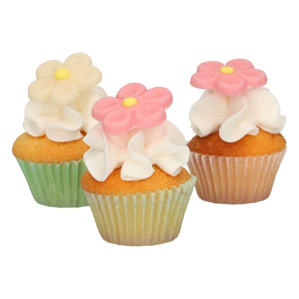 FunCakes White & Pink Daisies Sugarpaste Decorations Set of 12