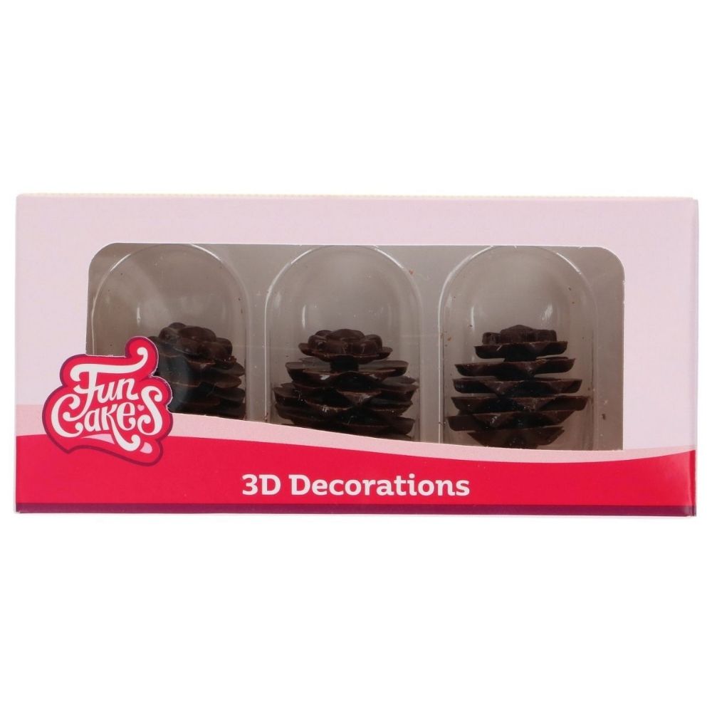 FunCakes 3D Pine Cones Chocolate Decorations Pack of 3