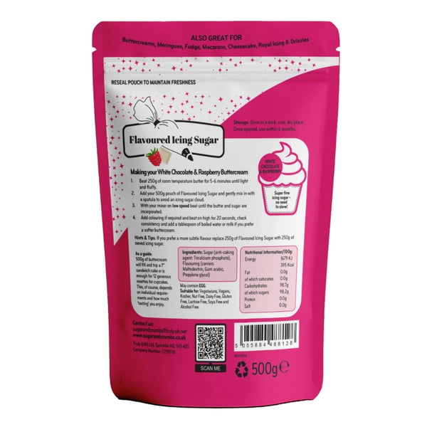 Sugar & Crumbs White Chocolate & Raspberry - Flavoured Icing Sugar 500g