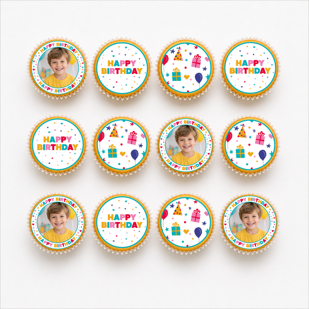 The Cake Decorating Company Happy Birthday Cupcake Edible Photo Set - Yellow