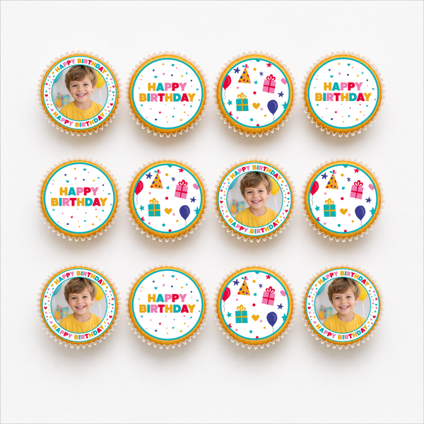 The Cake Decorating Company Happy Birthday Cupcake Edible Photo Set - Yellow