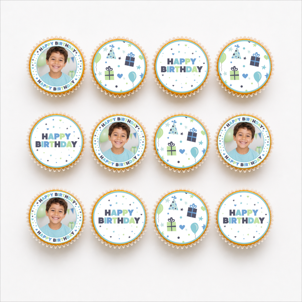 The Cake Decorating Company Happy Birthday Cupcake Edible Photo Set - Blue