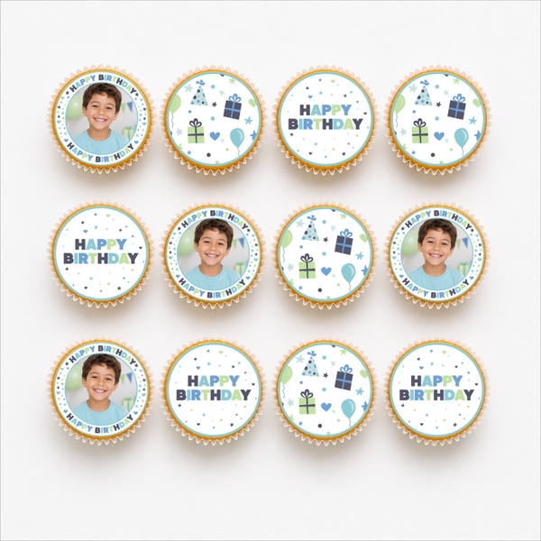 The Cake Decorating Company Happy Birthday Cupcake Edible Photo Set - Blue