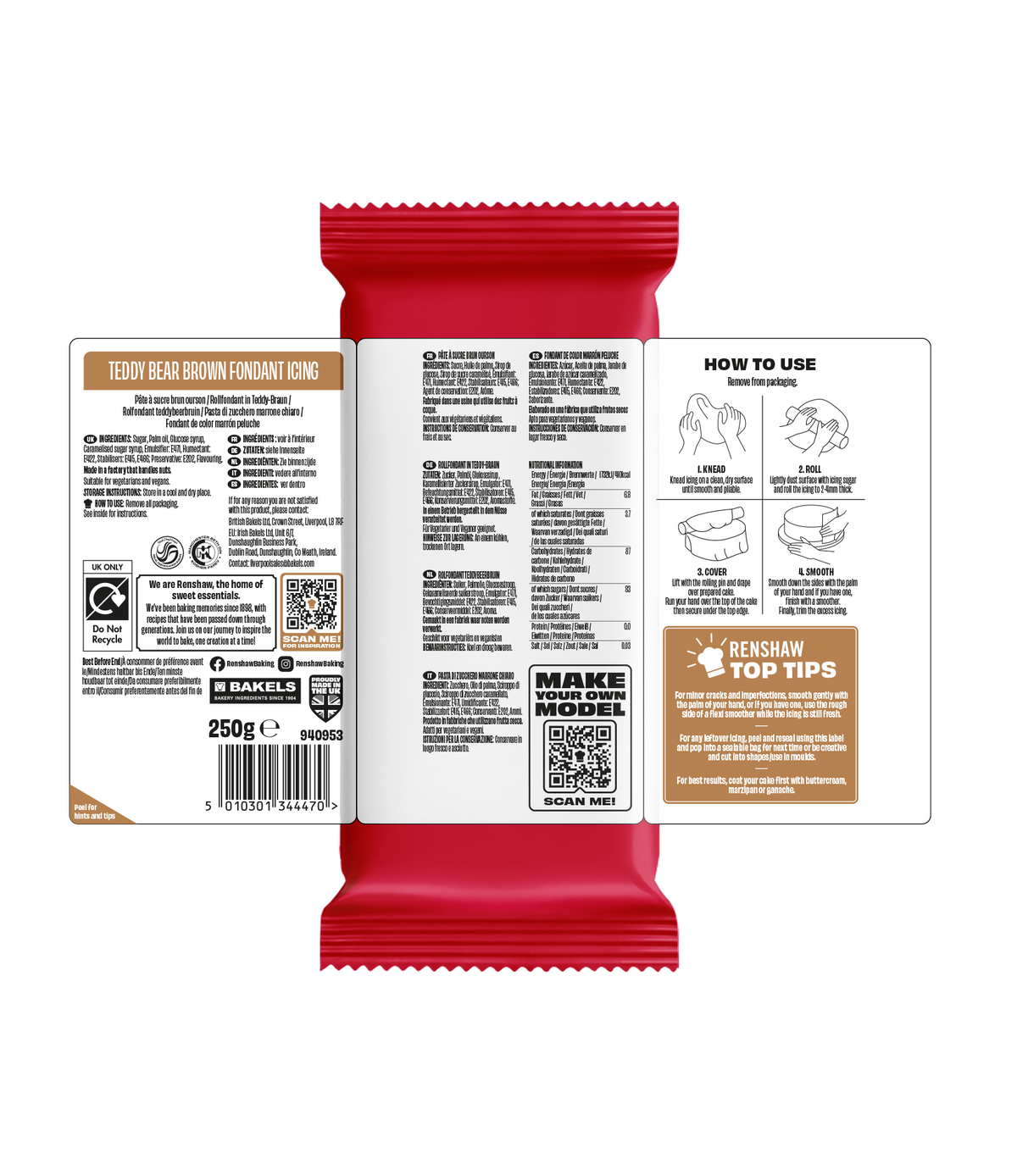 Renshaw Teddy Brown - Just Roll With It Sugarpaste Fondant Icing 250g