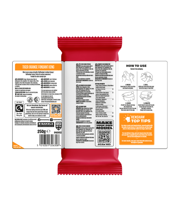 Renshaw Tiger Orange - Just Roll With It Sugarpaste Fondant Icing 250g