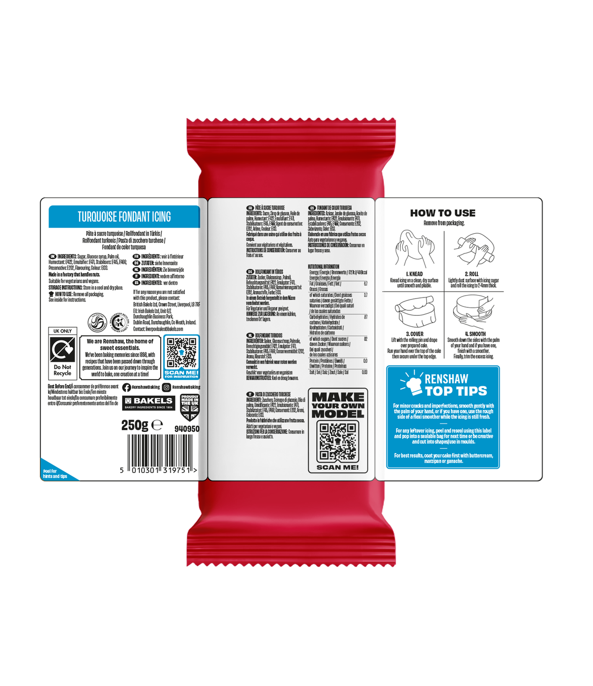 Renshaw Turquoise - Just Roll With It Sugarpaste Fondant Icing 250g