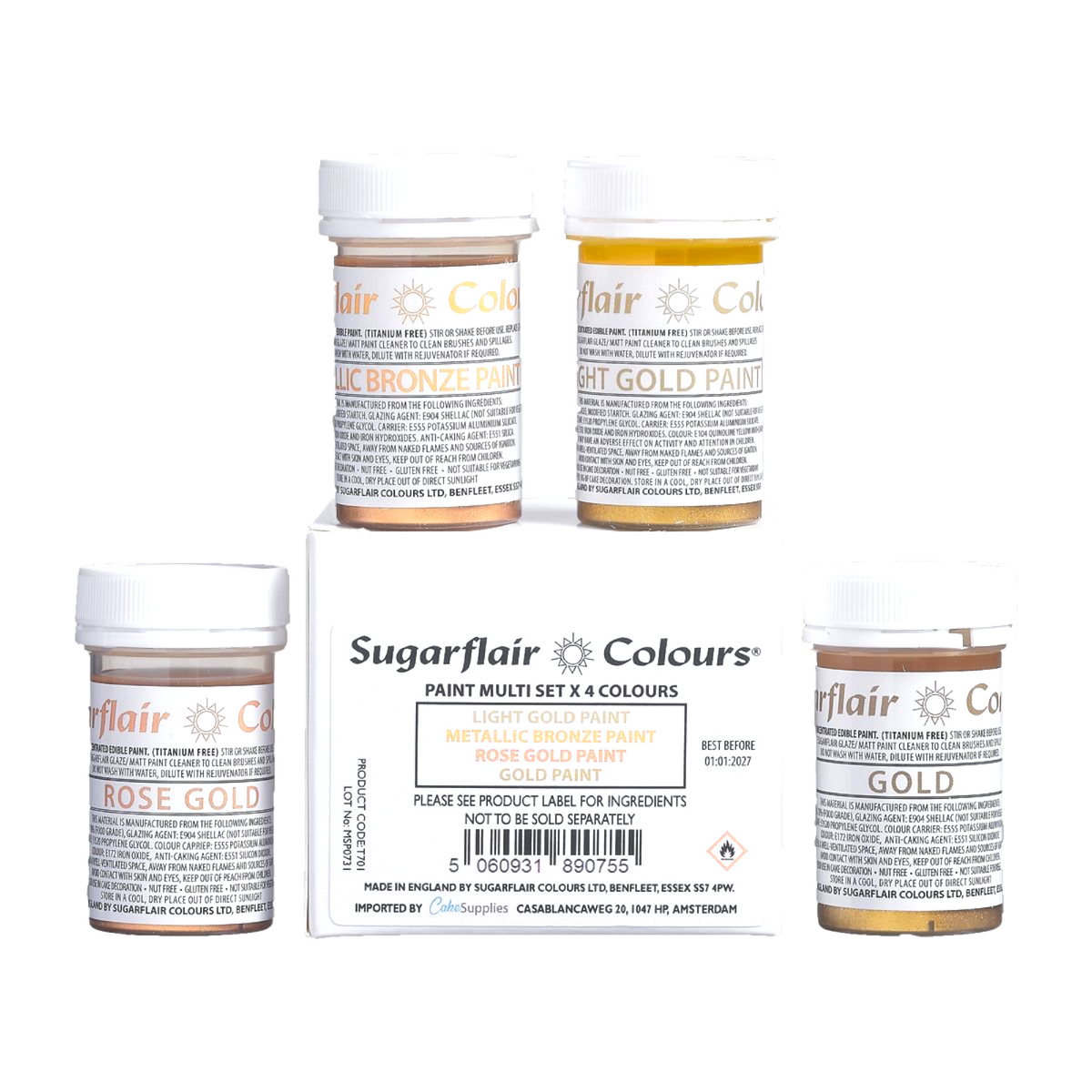 Sugarflair Mixed Metallic Edible Paint Set Of 4