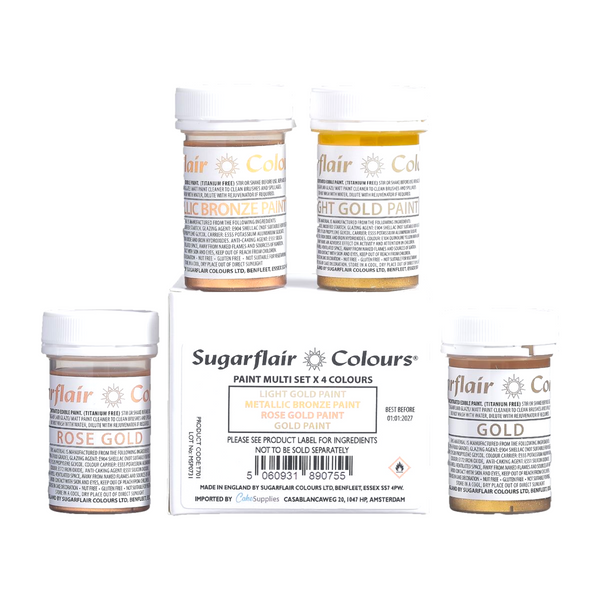 Sugarflair Mixed Metallic Edible Paint Set Of 4