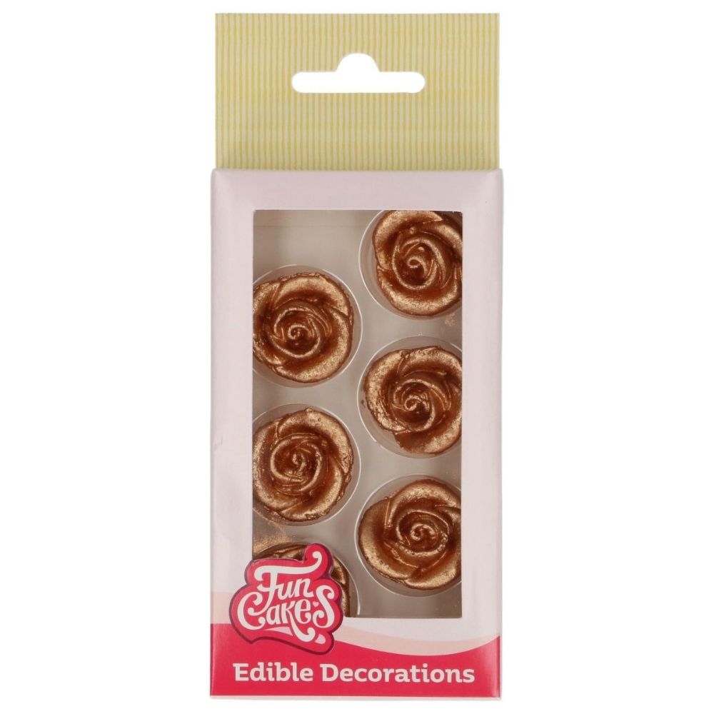 FunCakes Bronze Gold Roses Sugarpaste Decorations Set of 6