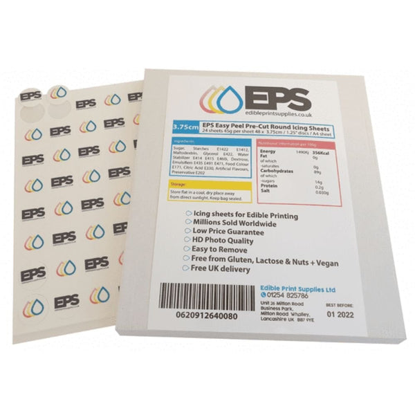 Edible Print Supplies Limited 1.25" Easy Peel Pre-Cut Round Edible Icing Sheets