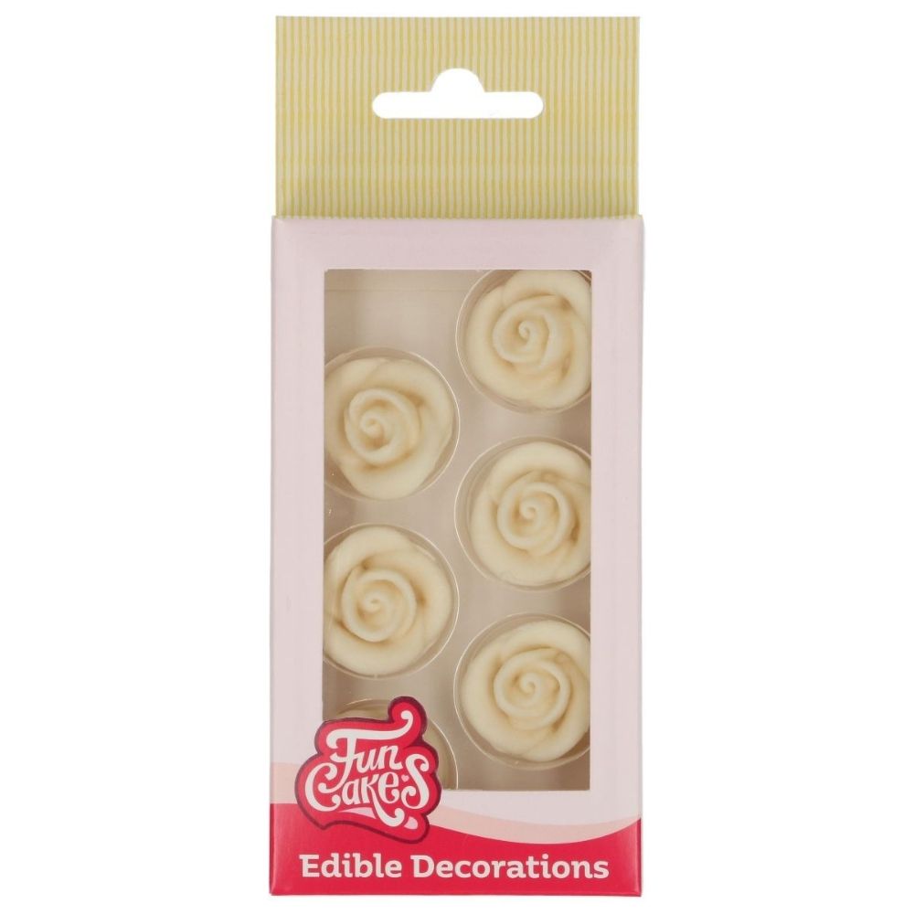 FunCakes White Roses Sugarpaste Decorations Set of 6
