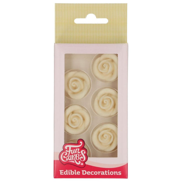 FunCakes White Roses Sugarpaste Decorations Set of 6
